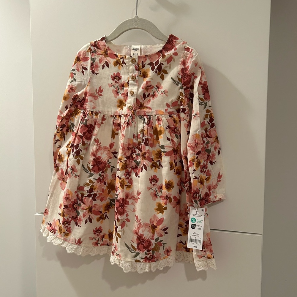 NWT OshKosh B'gosh Pink and White Floral Dress - 3T